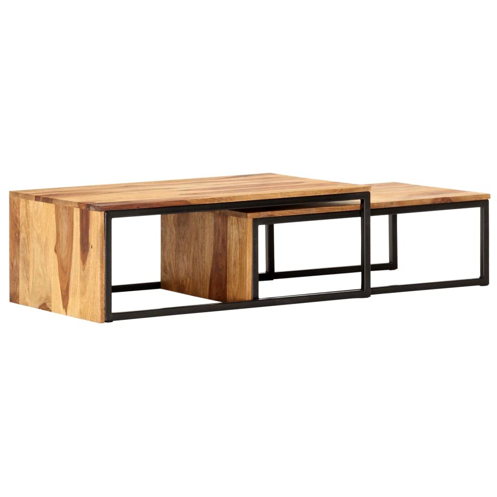 2 pcs Solid Sheesham Wood Nesting Tables W34828