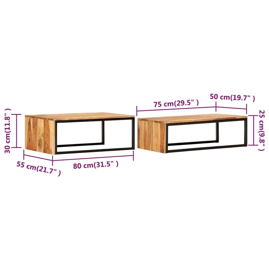 2 pcs Solid Sheesham Wood Nesting Tables W34828