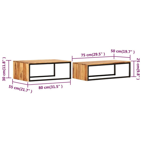 2 pcs Solid Sheesham Wood Nesting Tables W34828