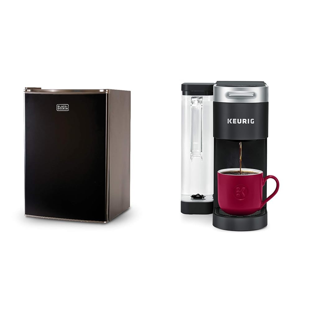 Compact Single Door Mini Fridge with Freezer, 2.5 Cubic Feet, Black & Single Serve K-Cup Pod Coffee Maker, Black C138