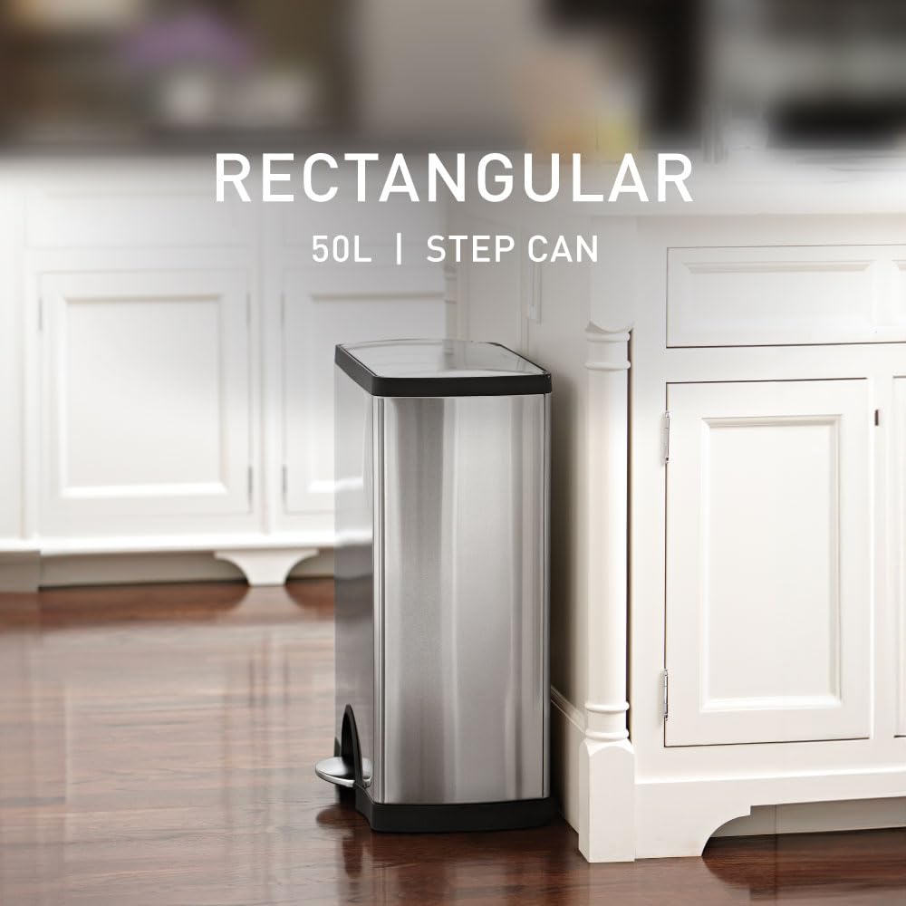50 Liter Rectangular Brushed Stainless Steel Step Trash Can Q39160