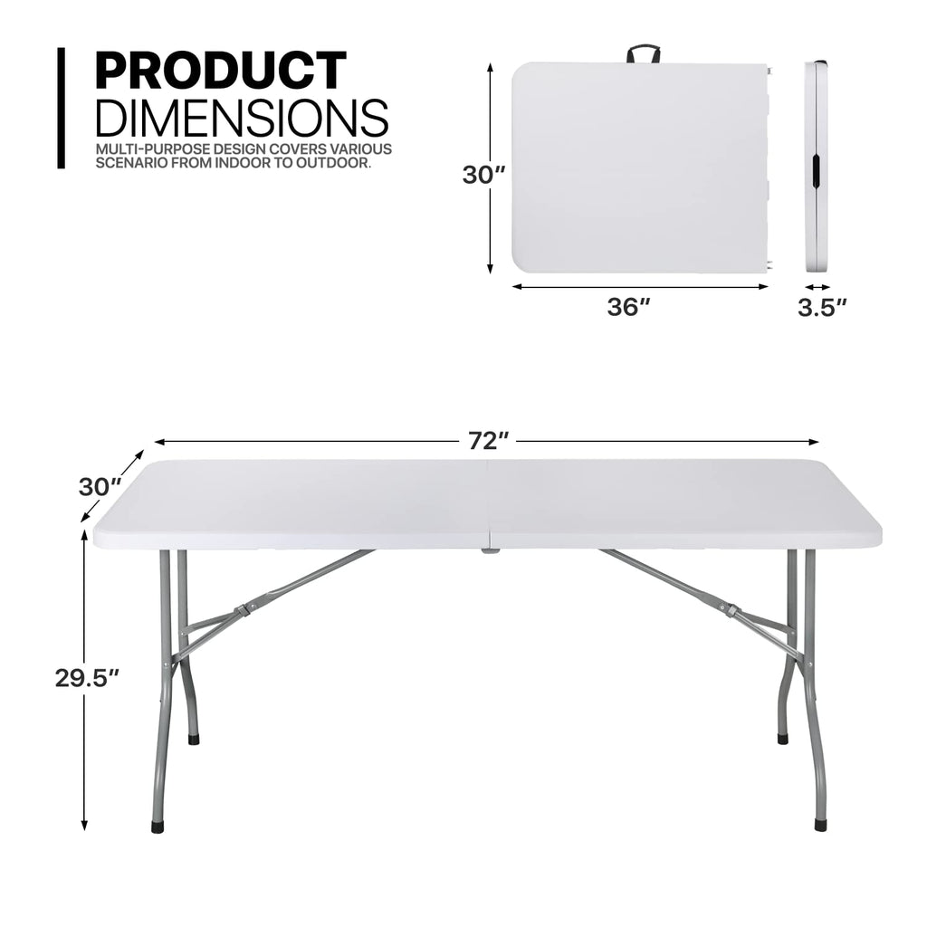 6Ft Heavy Duty Folding Plastic Table White J228