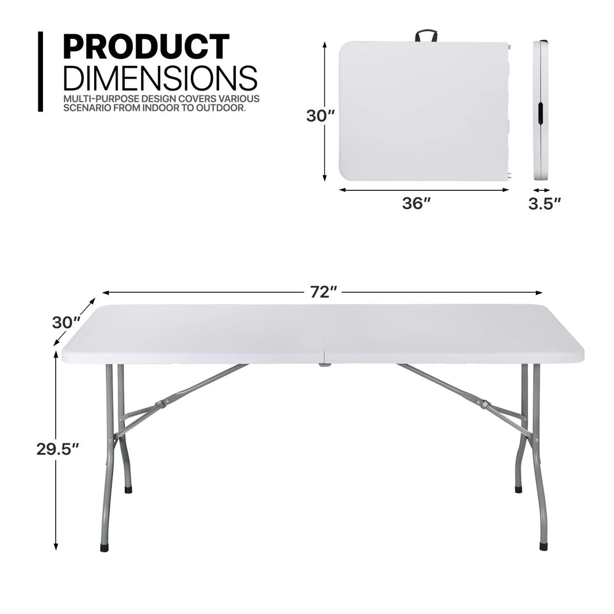 6Ft Heavy Duty Folding Plastic Table White J228