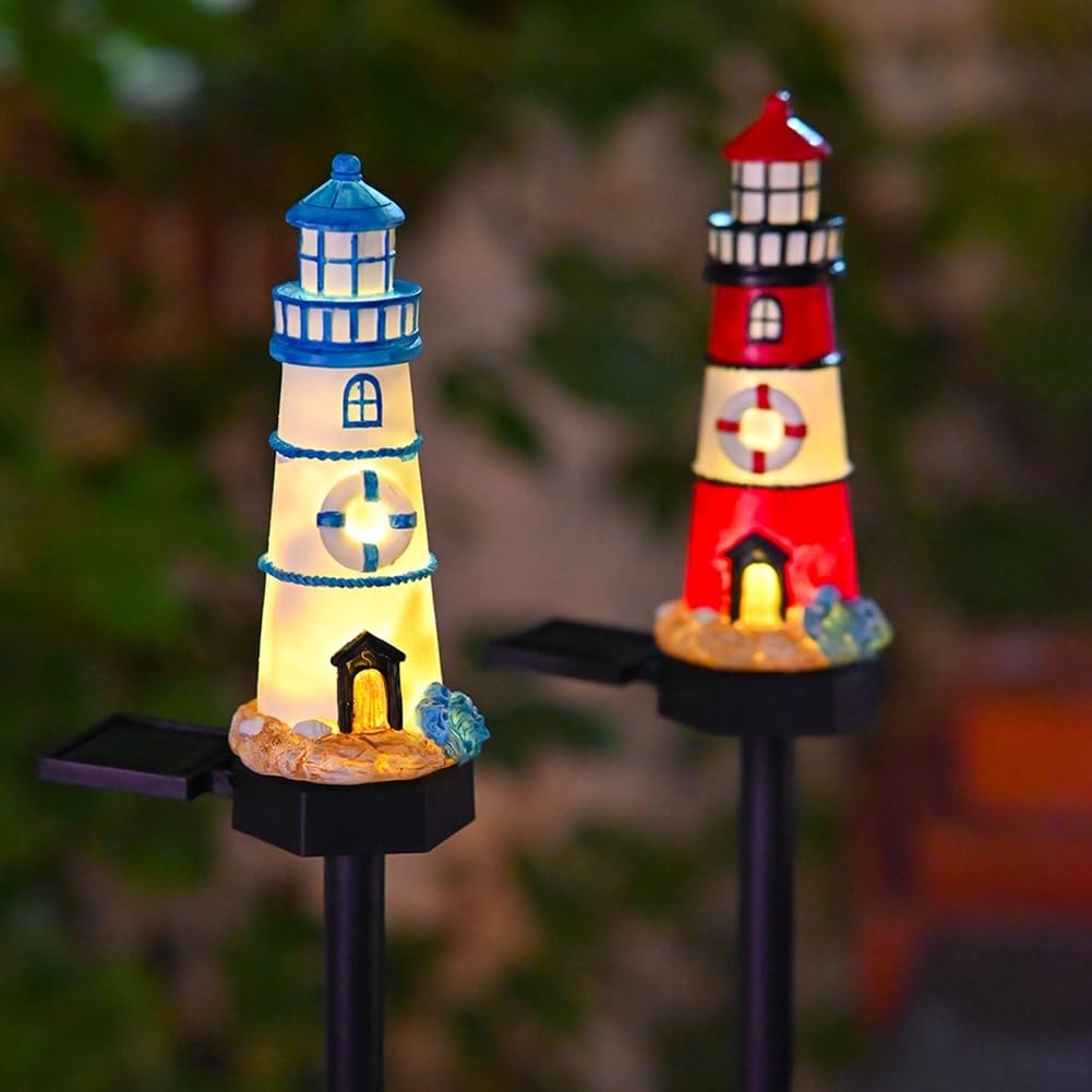 Solar Powered LED Lighthouse Light Outdoor Garden Waterproof Resin Automatic Sensor K92238