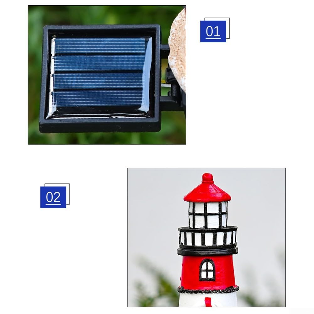 Solar Powered LED Lighthouse Light Outdoor Garden Waterproof Resin Automatic Sensor K92238