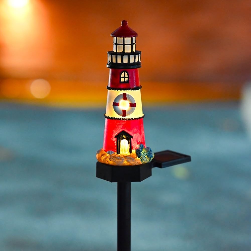 Solar Powered LED Lighthouse Light Outdoor Garden Waterproof Resin Automatic Sensor K92238