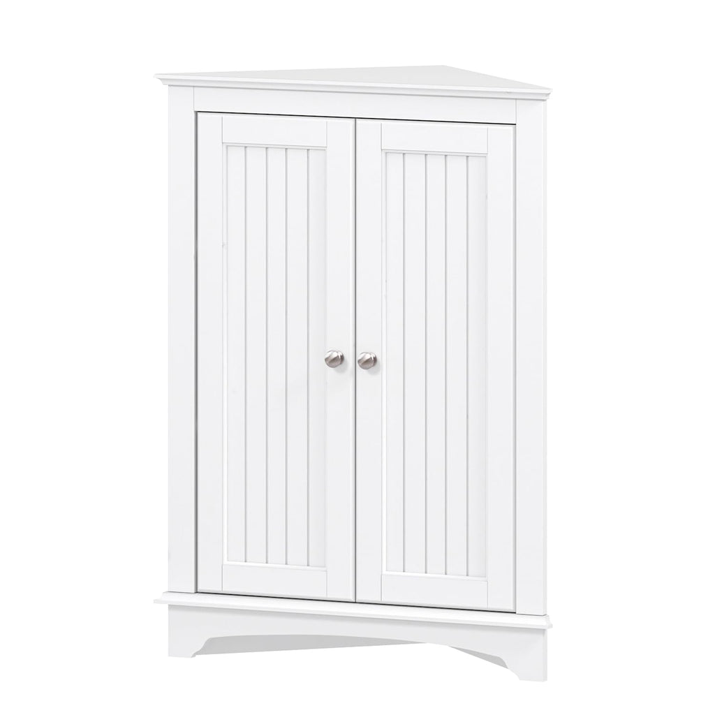 White Corner Bathroom Cabinet with Doors and Adjustable Shelf J711