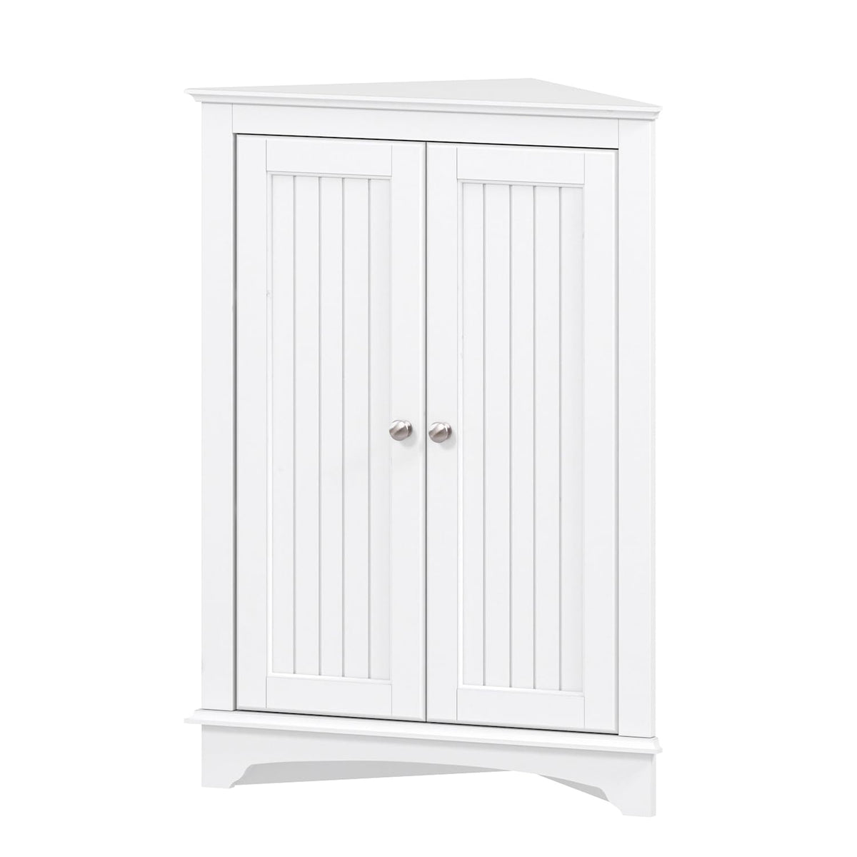 White Corner Bathroom Cabinet with Doors and Adjustable Shelf J711