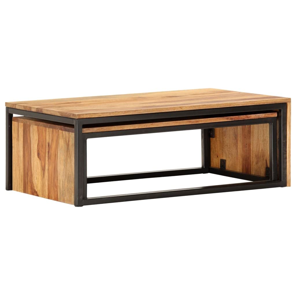 2 pcs Solid Sheesham Wood Nesting Tables W34828