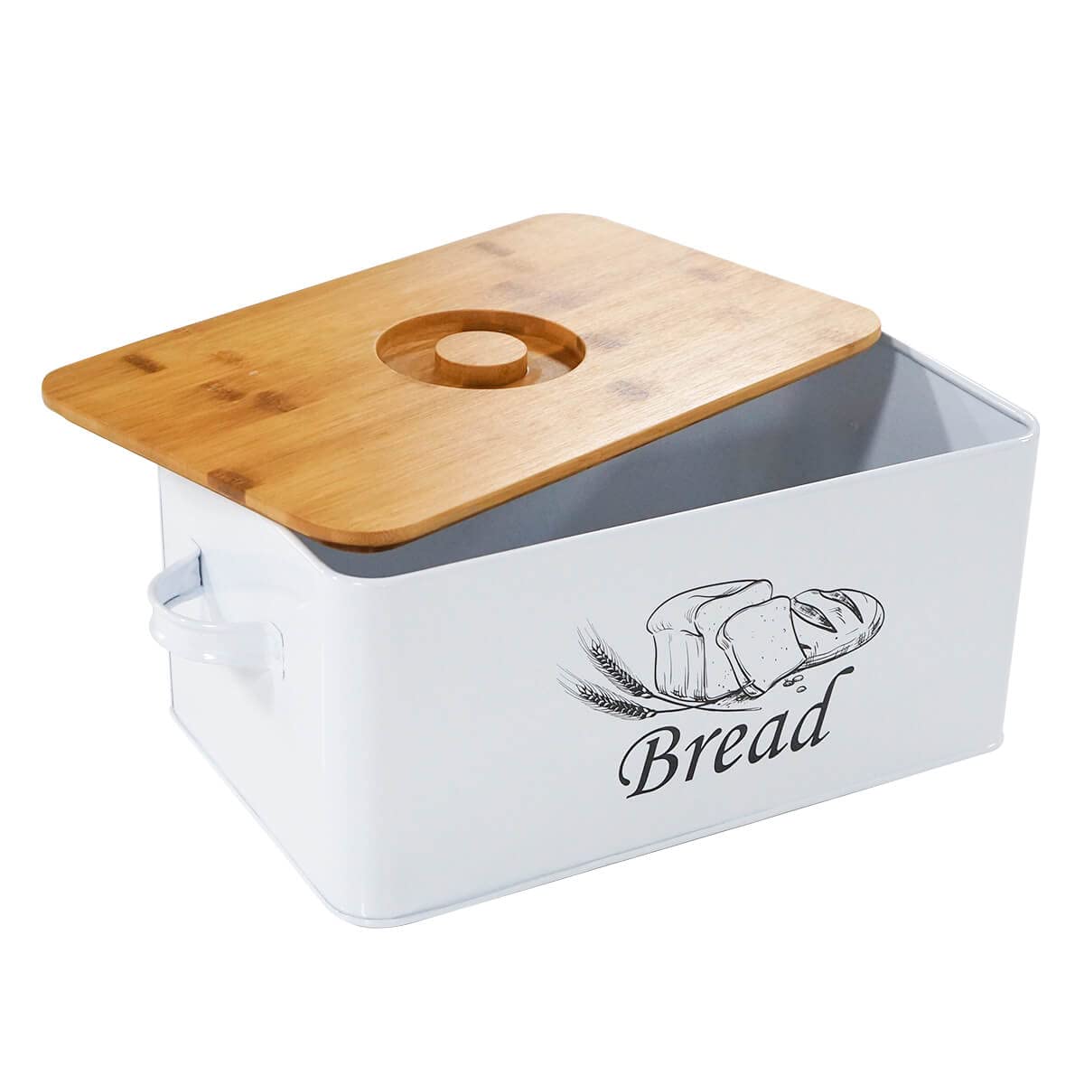 White Metal Bread Box with Bamboo Lid D923