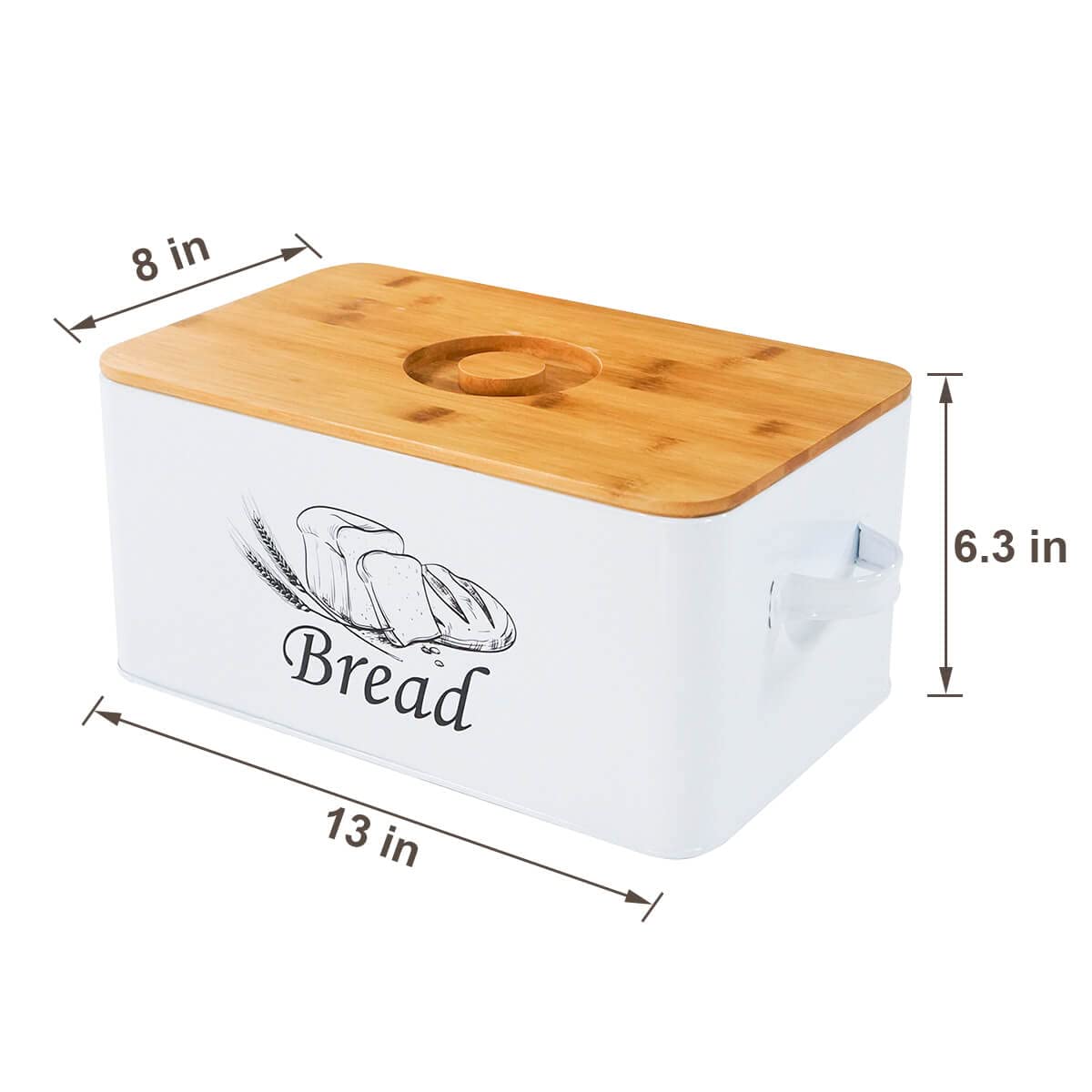 White Metal Bread Box with Bamboo Lid D923