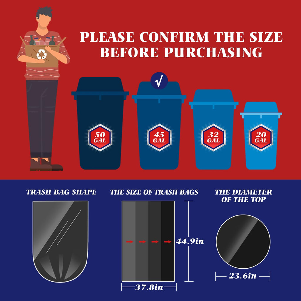 Black 40-45 Gallon Trash Bags 100 Count F636