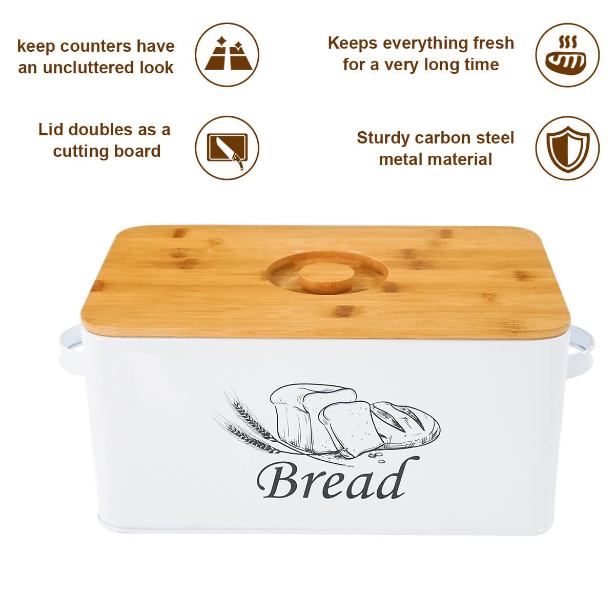White Metal Bread Box with Bamboo Lid D923