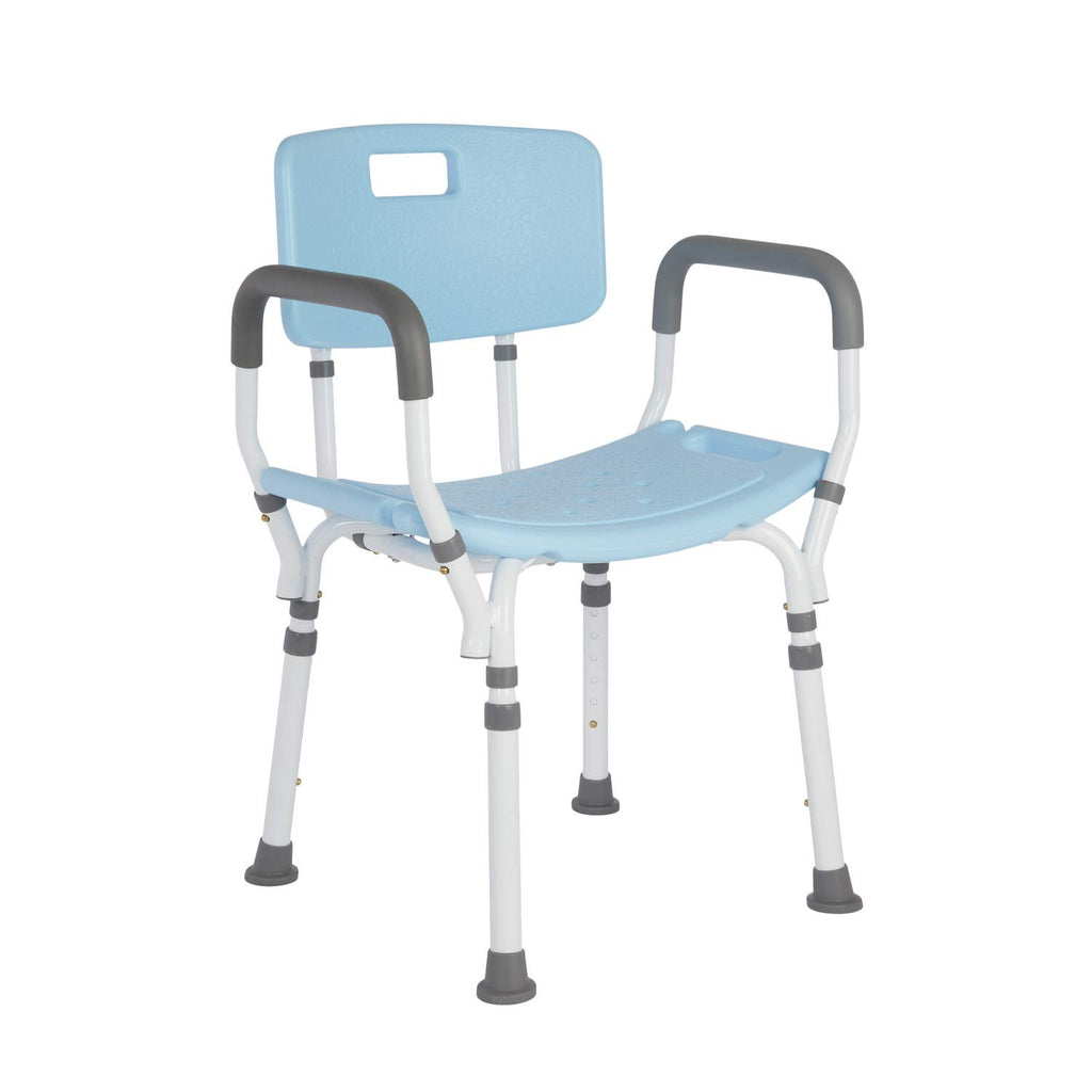 Blue Shower Chair with Back and Padded Arms E1005