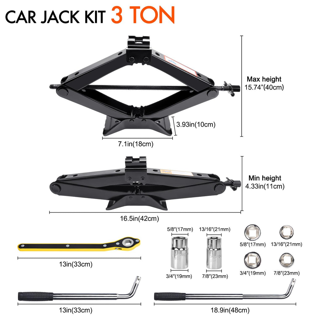 Scissor Car Jack 3 Ton Tire Changing Kit with Lug Wrench Y712277