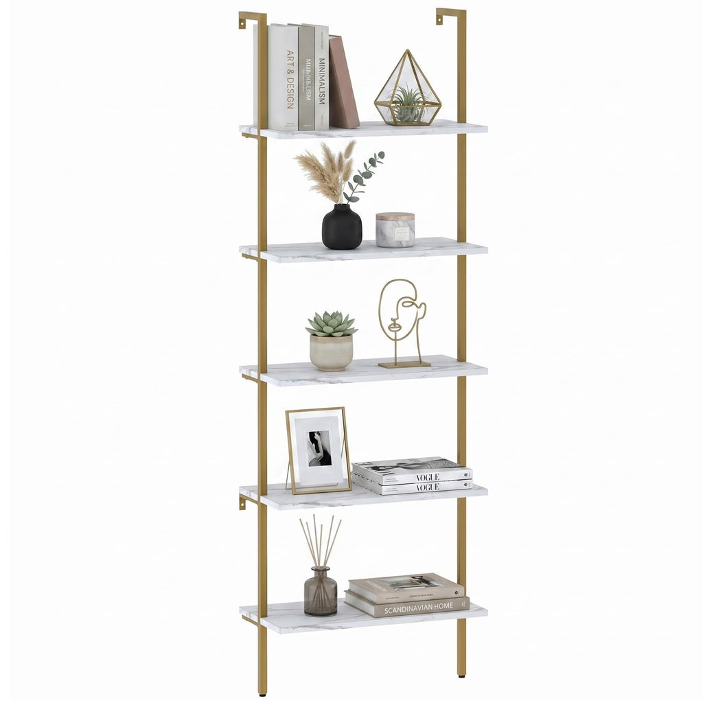 White 5-Tier Ladder Bookshelf D9494