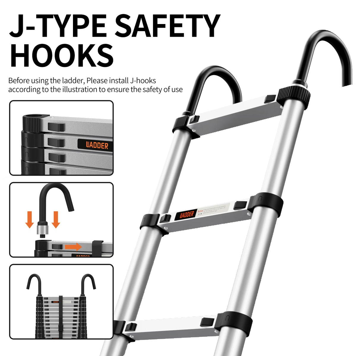 Telescoping Aluminum Ladder 330lbs Max Capacity Q885