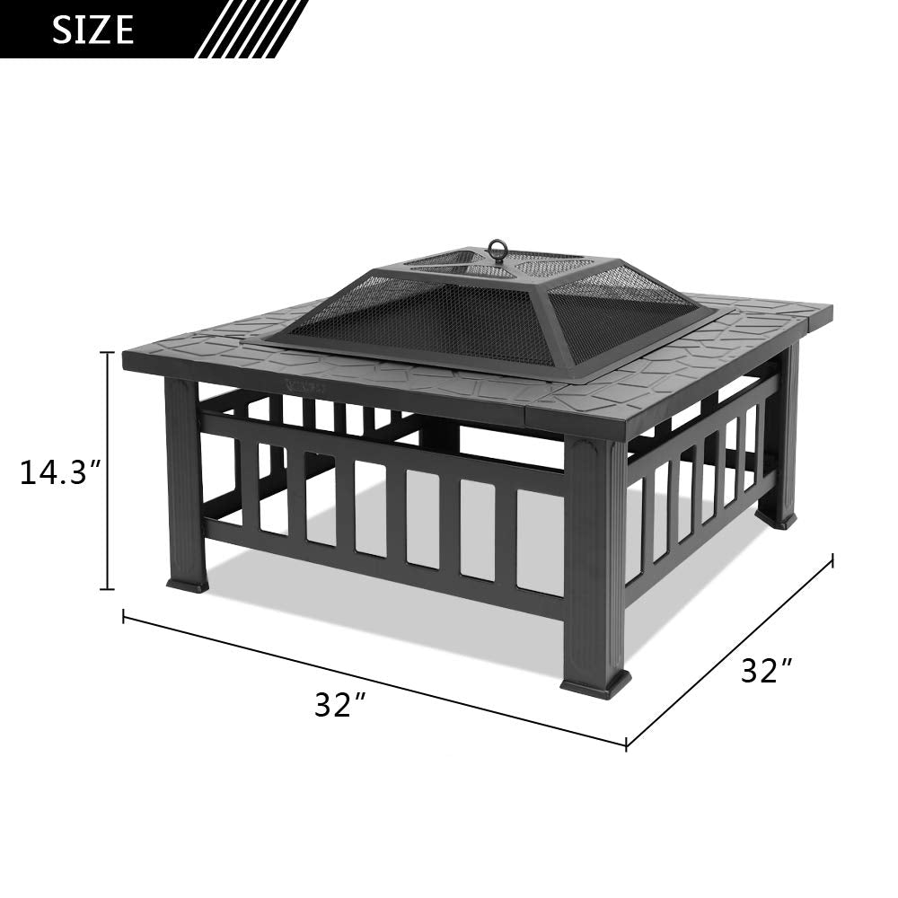 32” Metal Square Wood Burning Fire Pit T12392