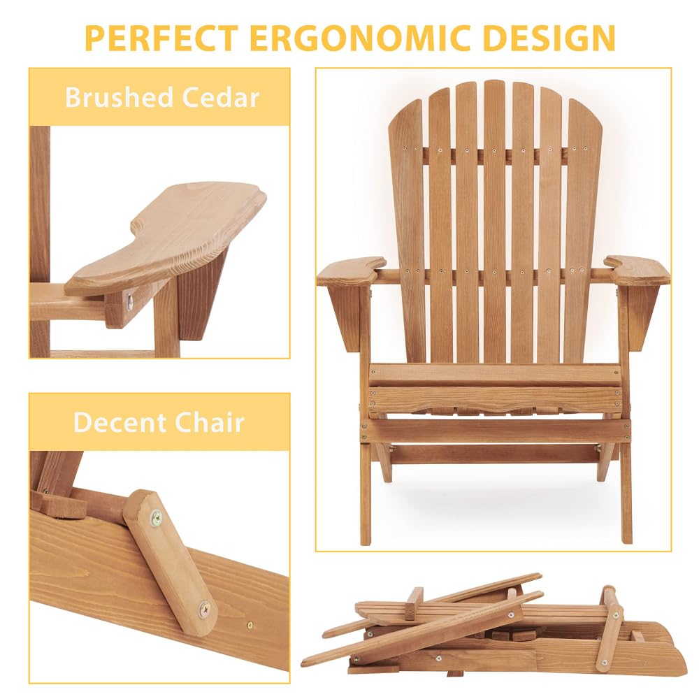 Solid Cedar Wood Folding Adirondack Chair Set of 2 E906
