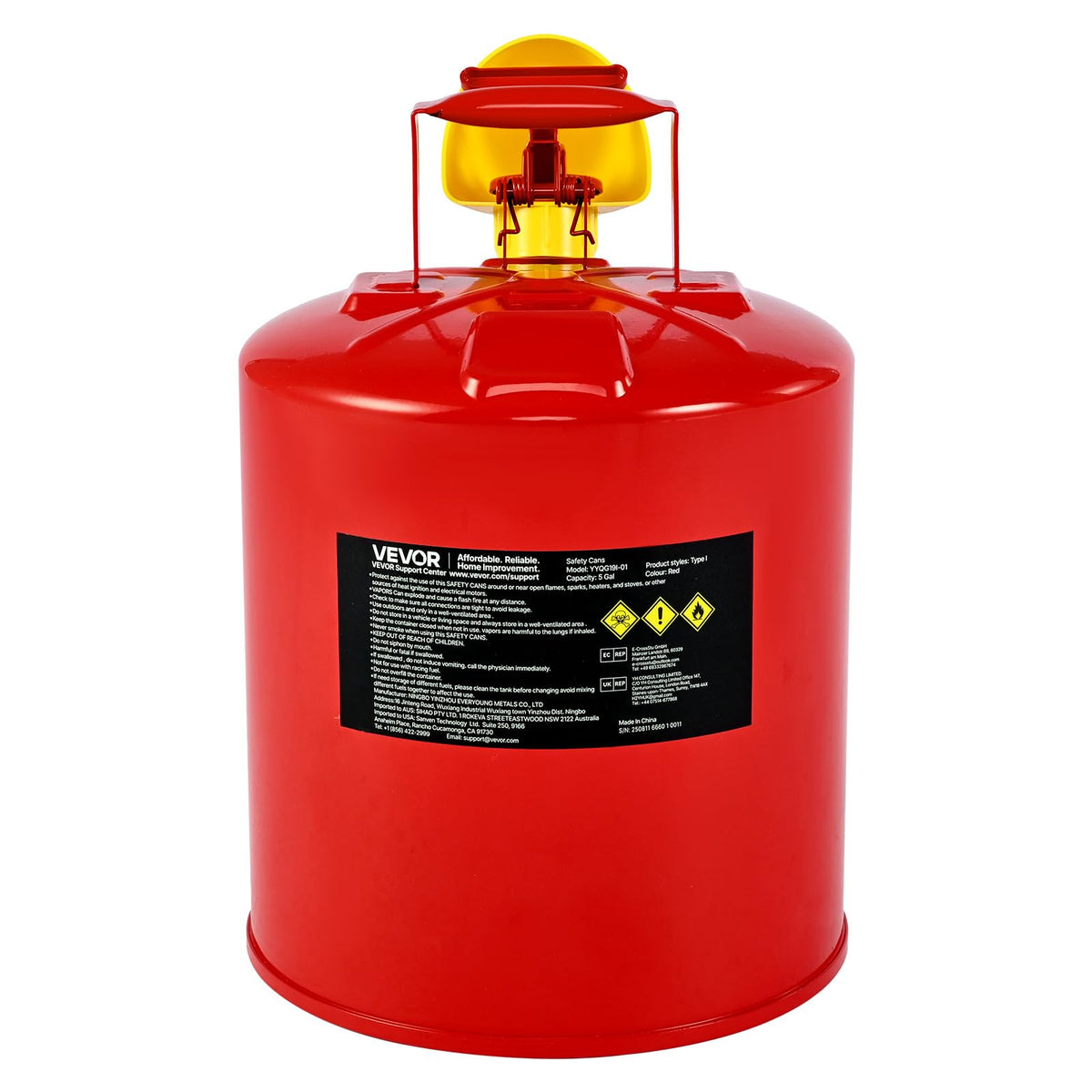 5 Gallon Red Metal Safety Gas Can with Flame Arrester Y976
