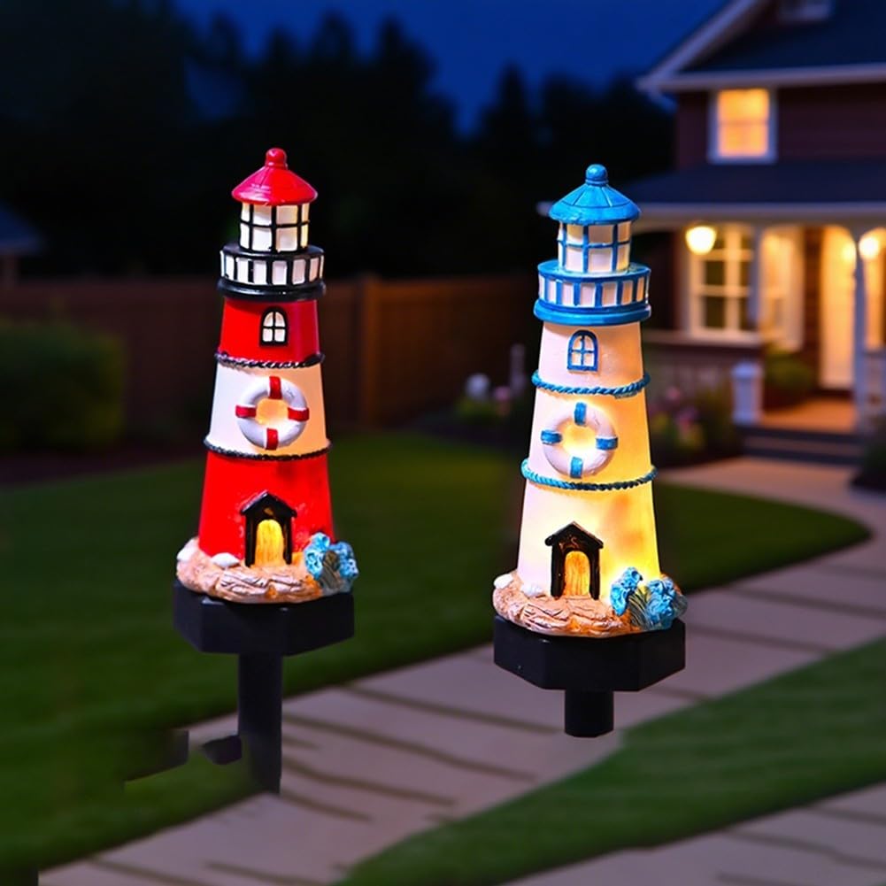 Solar Powered LED Lighthouse Light Outdoor Garden Waterproof Resin Automatic Sensor K92238