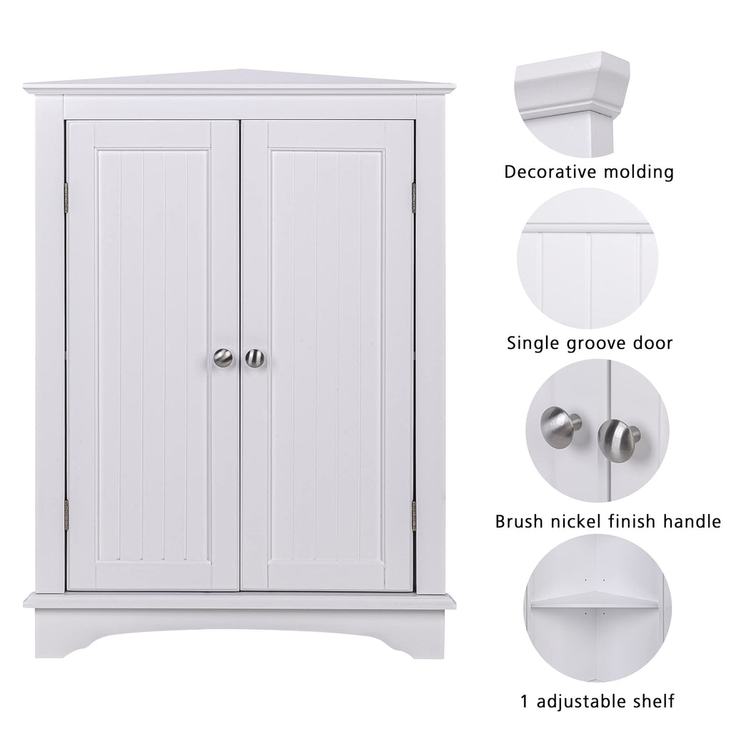 White Corner Bathroom Cabinet with Doors and Adjustable Shelf J711