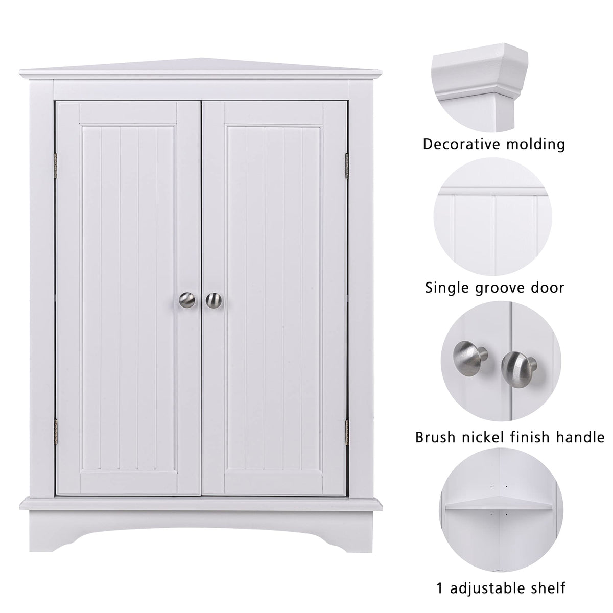 White Corner Bathroom Cabinet with Doors and Adjustable Shelf J711