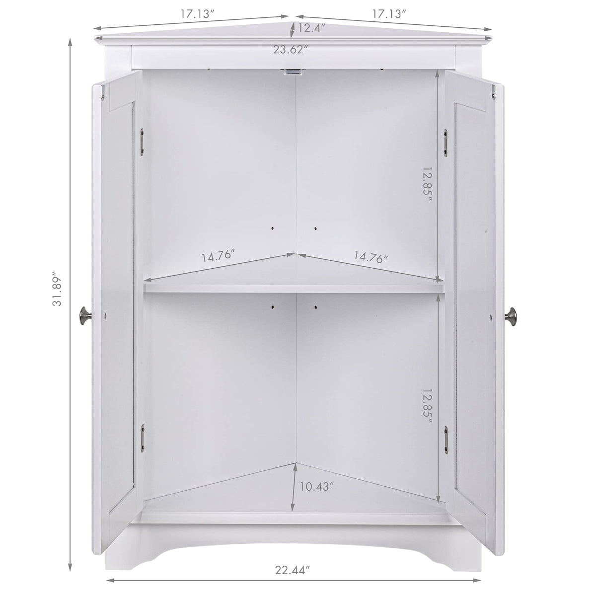 White Corner Bathroom Cabinet with Doors and Adjustable Shelf J711