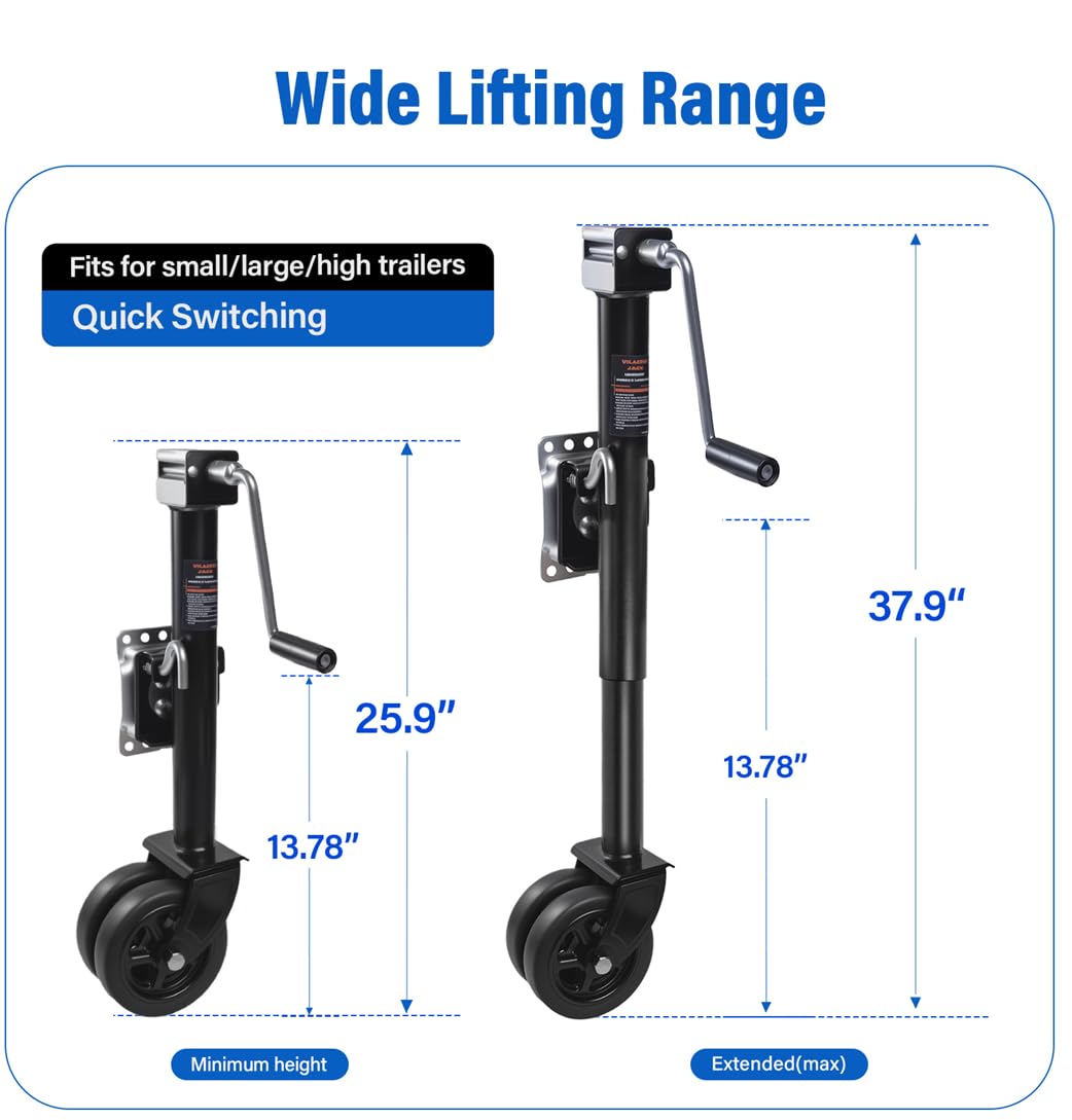 2000 lbs 12" Lift Swivel Trailer Jack with Dual Wheel E771100