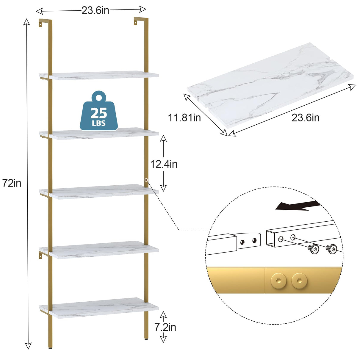 White 5-Tier Ladder Bookshelf D9494