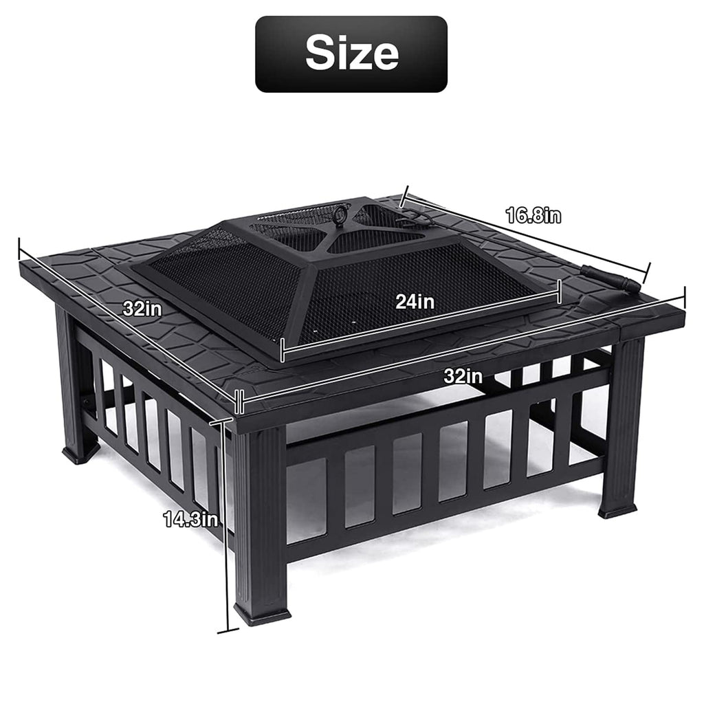 32'' Wood Burning Steel Fire Pit with Spark Screen N930