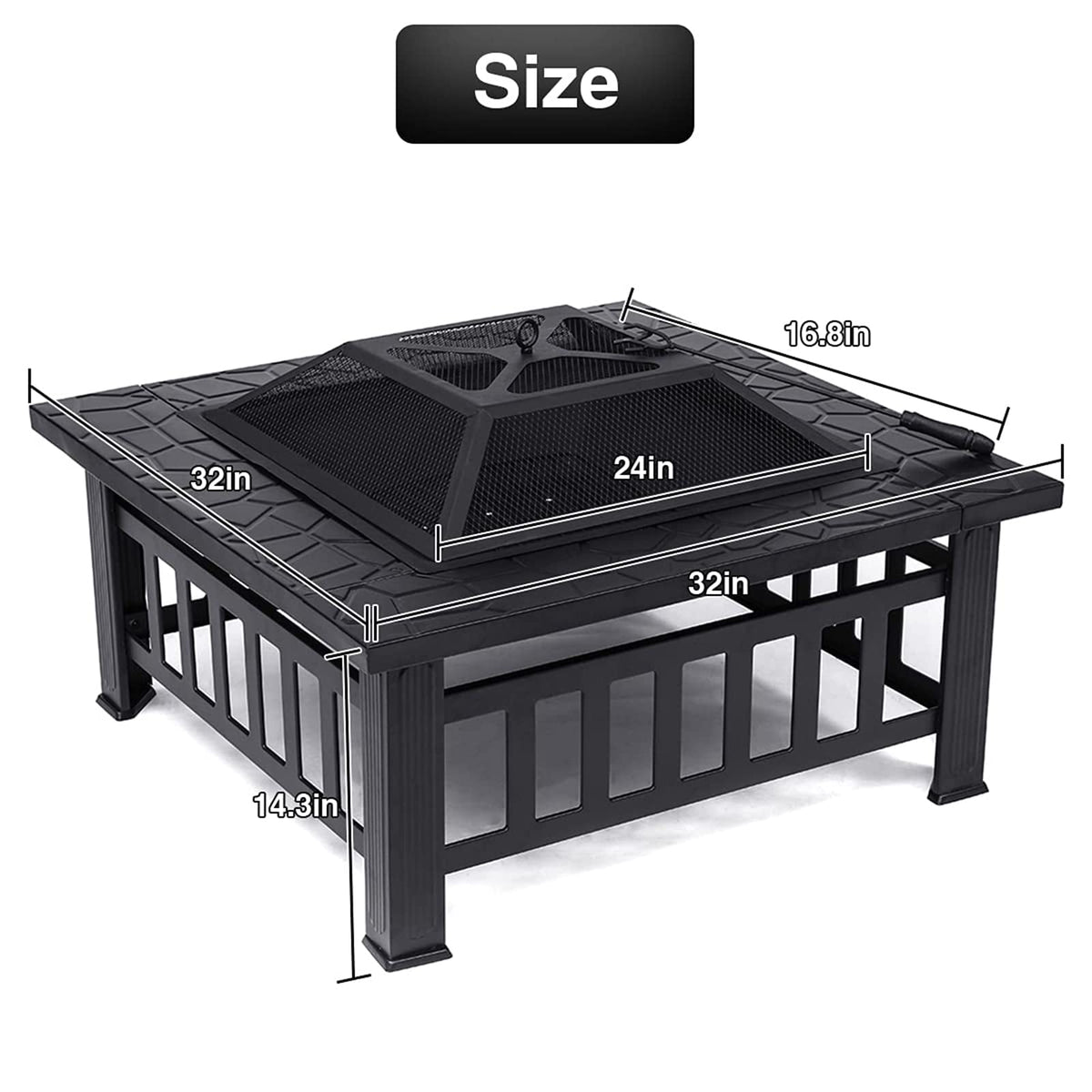 32'' Wood Burning Steel Fire Pit with Spark Screen N930