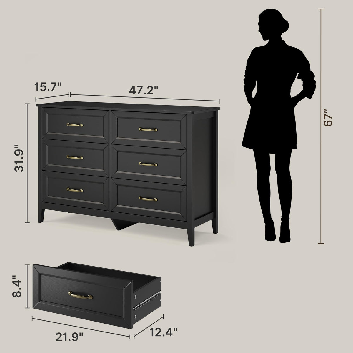Black 6 Drawer Dresser Y7034