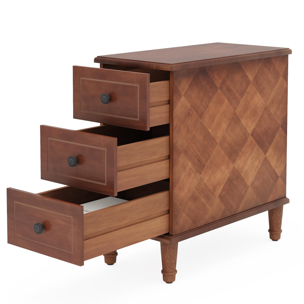 Fully Assembled Set of 2 Narrow 3 Drawer Brown End Table A395348
