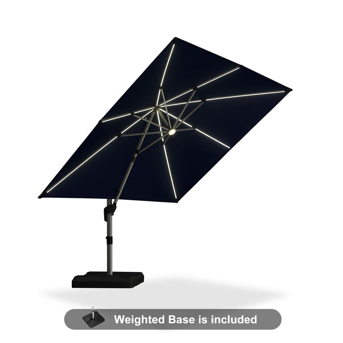 Navy Blue 10' X 10' Solar LED Patio Umbrella with Base C11678