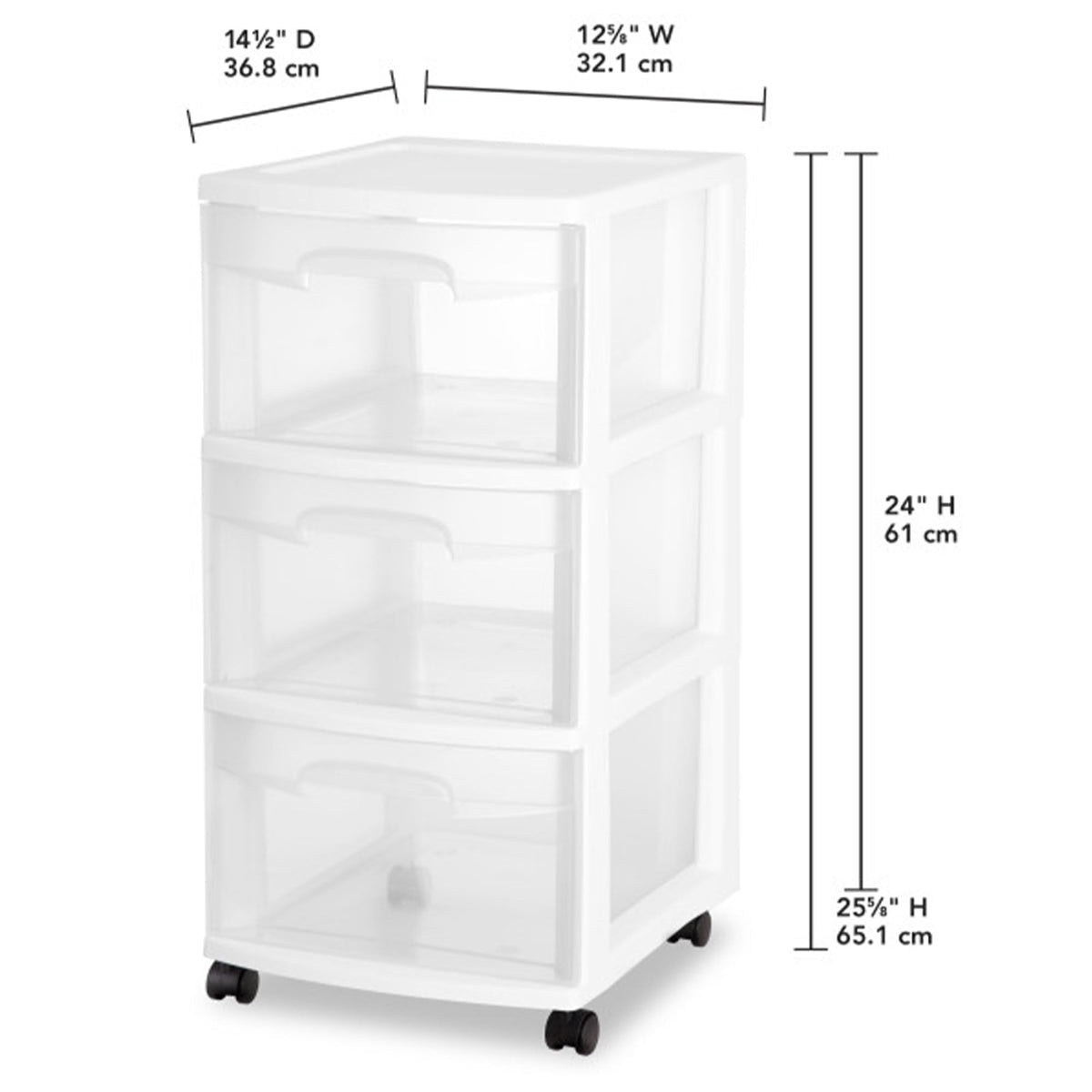 2 Pack White 3 Drawer Plastic Storage Cart F782