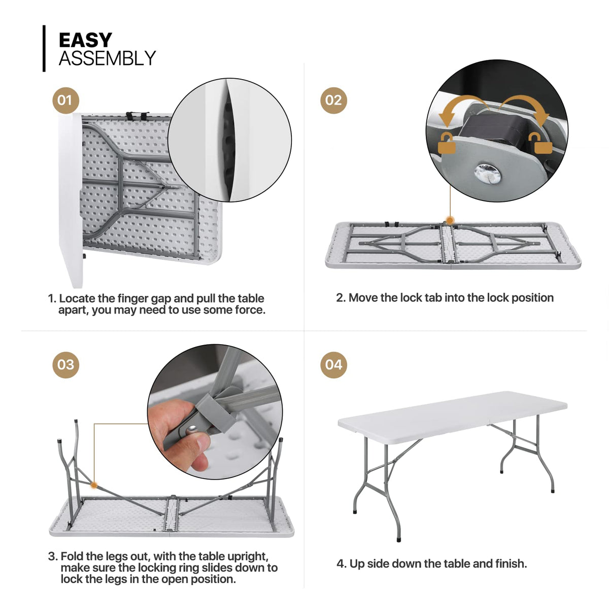 6Ft Heavy Duty Folding Plastic Table White J228