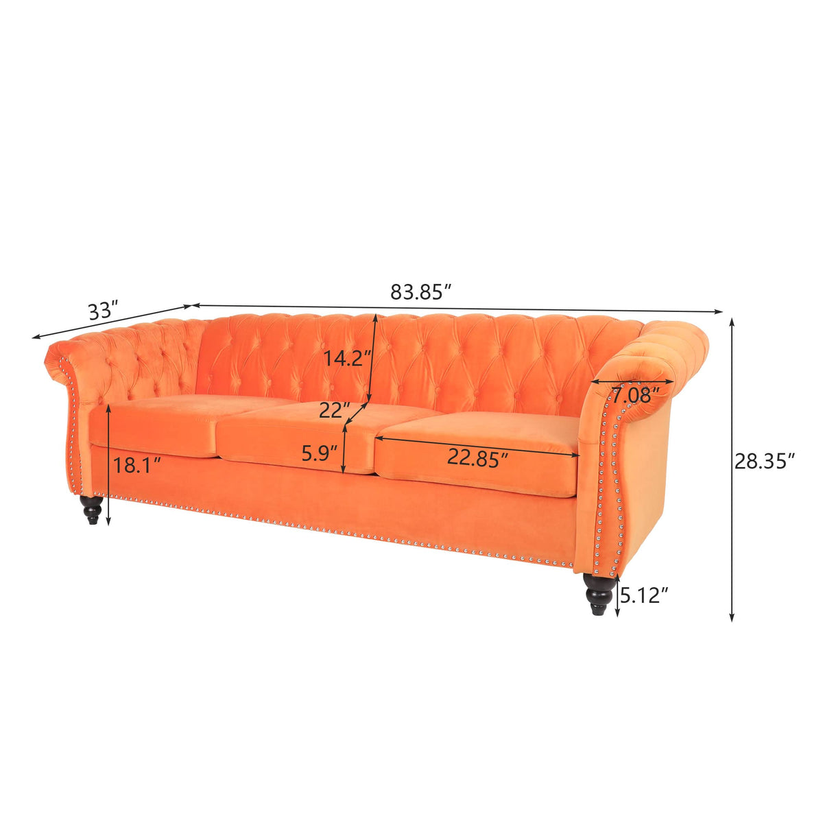 Orange Velvet 3 Seat Sofa O789971