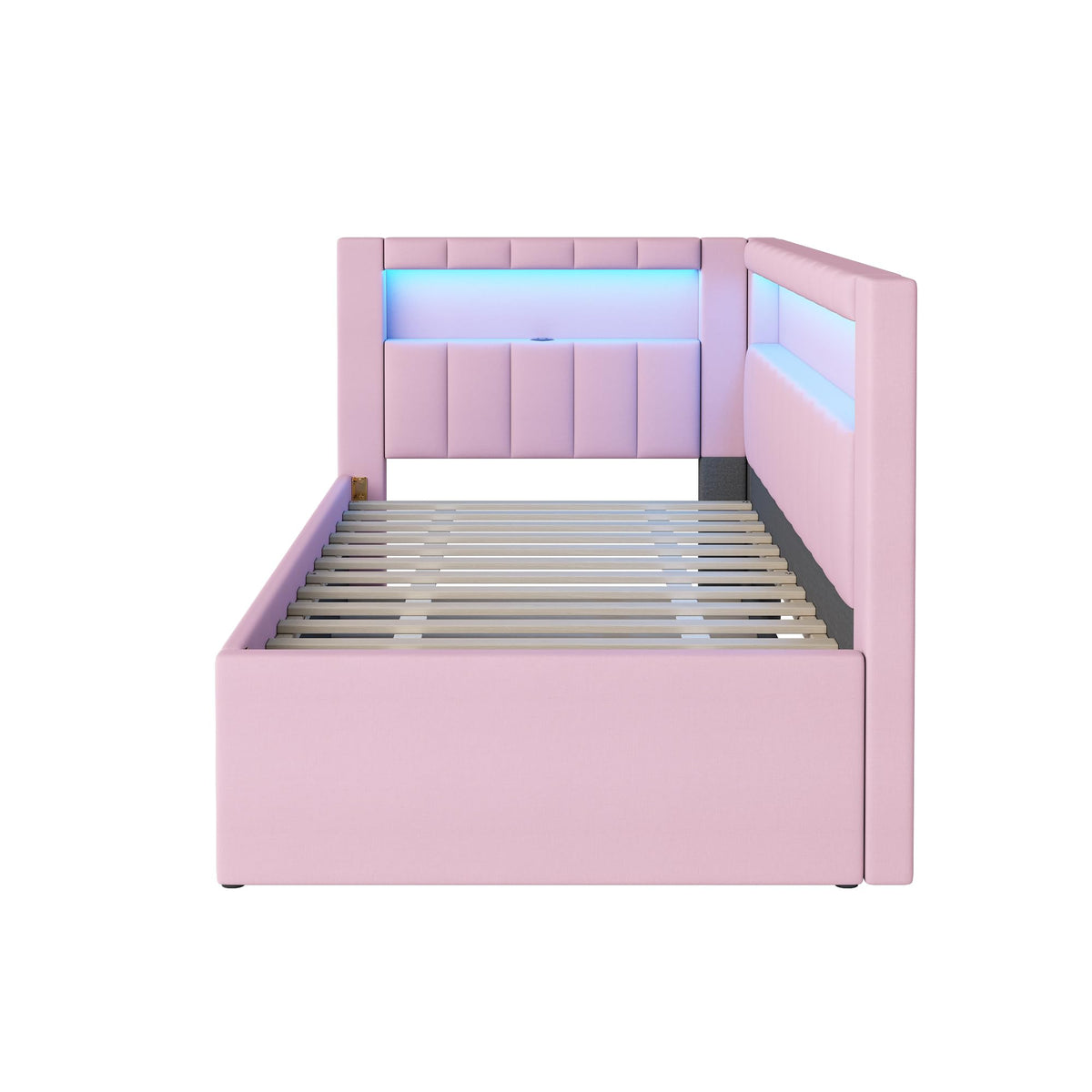 Twin Size Upholstered Platform Bed with Trundle and USB Ports H569762