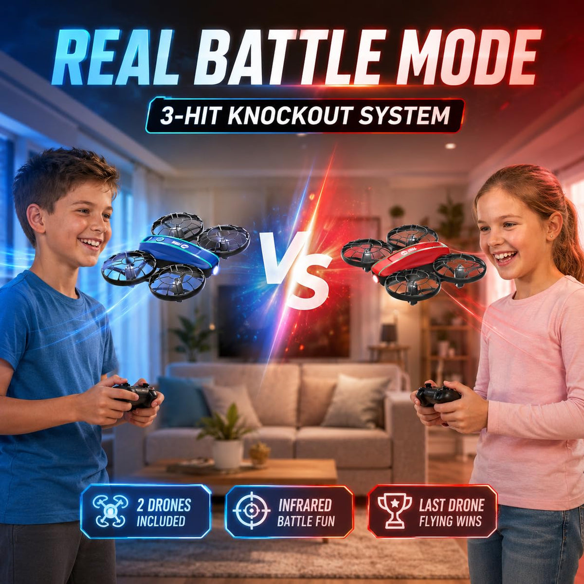 Mini Drone 2-Player Indoor RC Quadcopter Set with 4 Batteries G366398