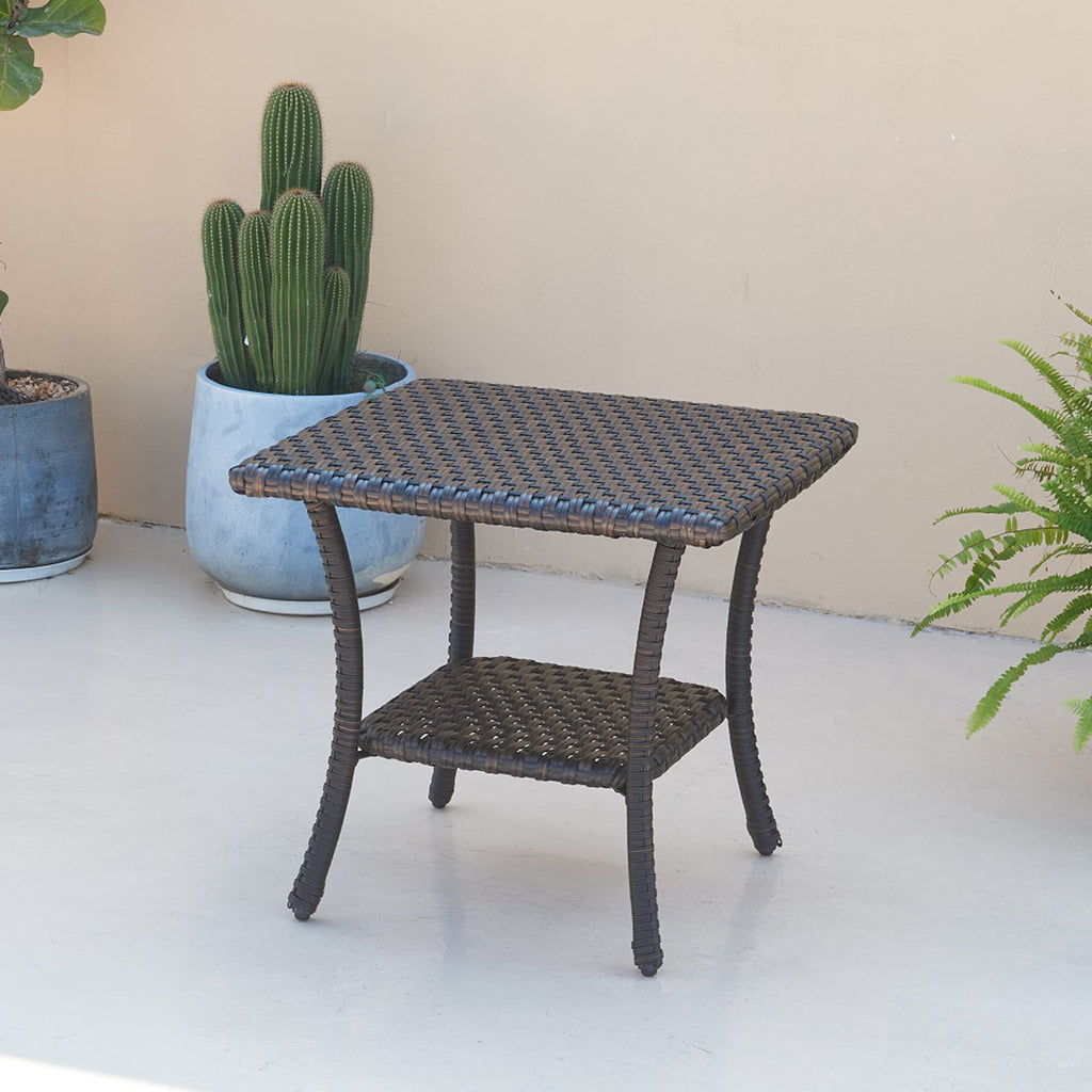 Brown Wicker Rattan 2-Tier Outdoor Coffee Table W992135