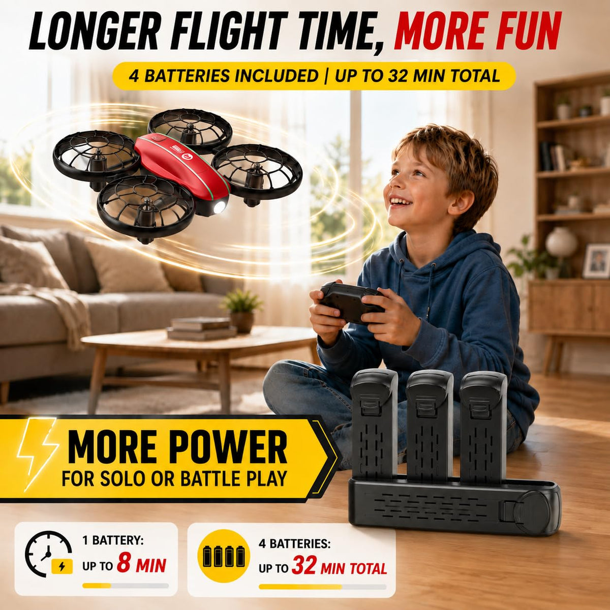 Mini Drone 2-Player Indoor RC Quadcopter Set with 4 Batteries G366398