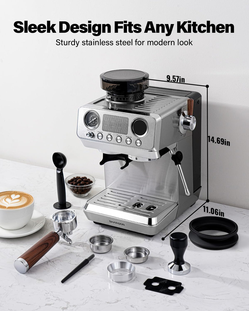 20 Bar Espresso Machine with Built-In Grinder L874345