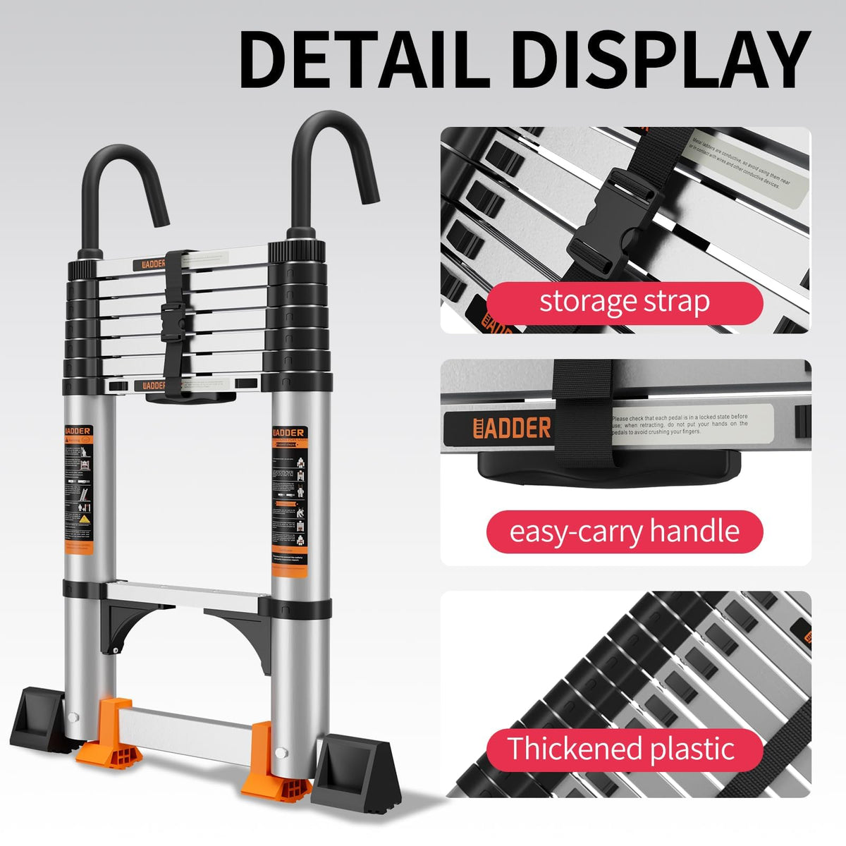 Telescoping Aluminum Ladder 330lbs Max Capacity Q885