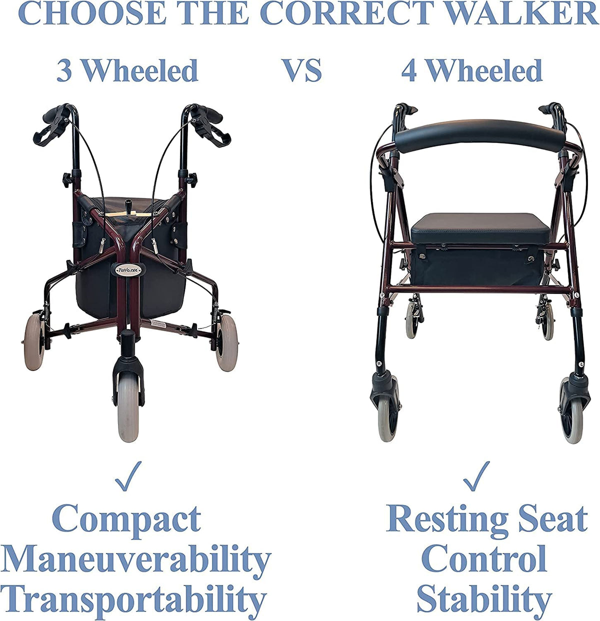 Lightweight Retractable 3 Wheel Walker with Balloon Tires P656