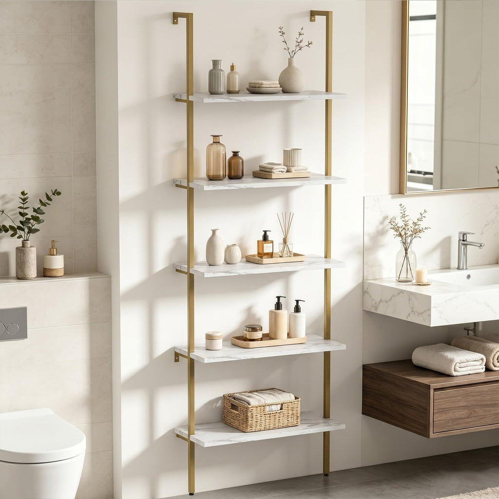 White 5-Tier Ladder Bookshelf D9494