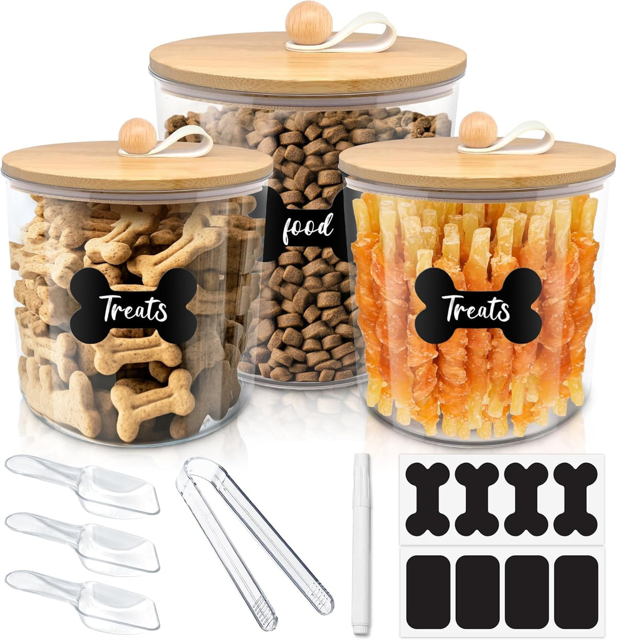 3 Pack Airtight Dog Food Storage Container with Bamboo Lids D83991