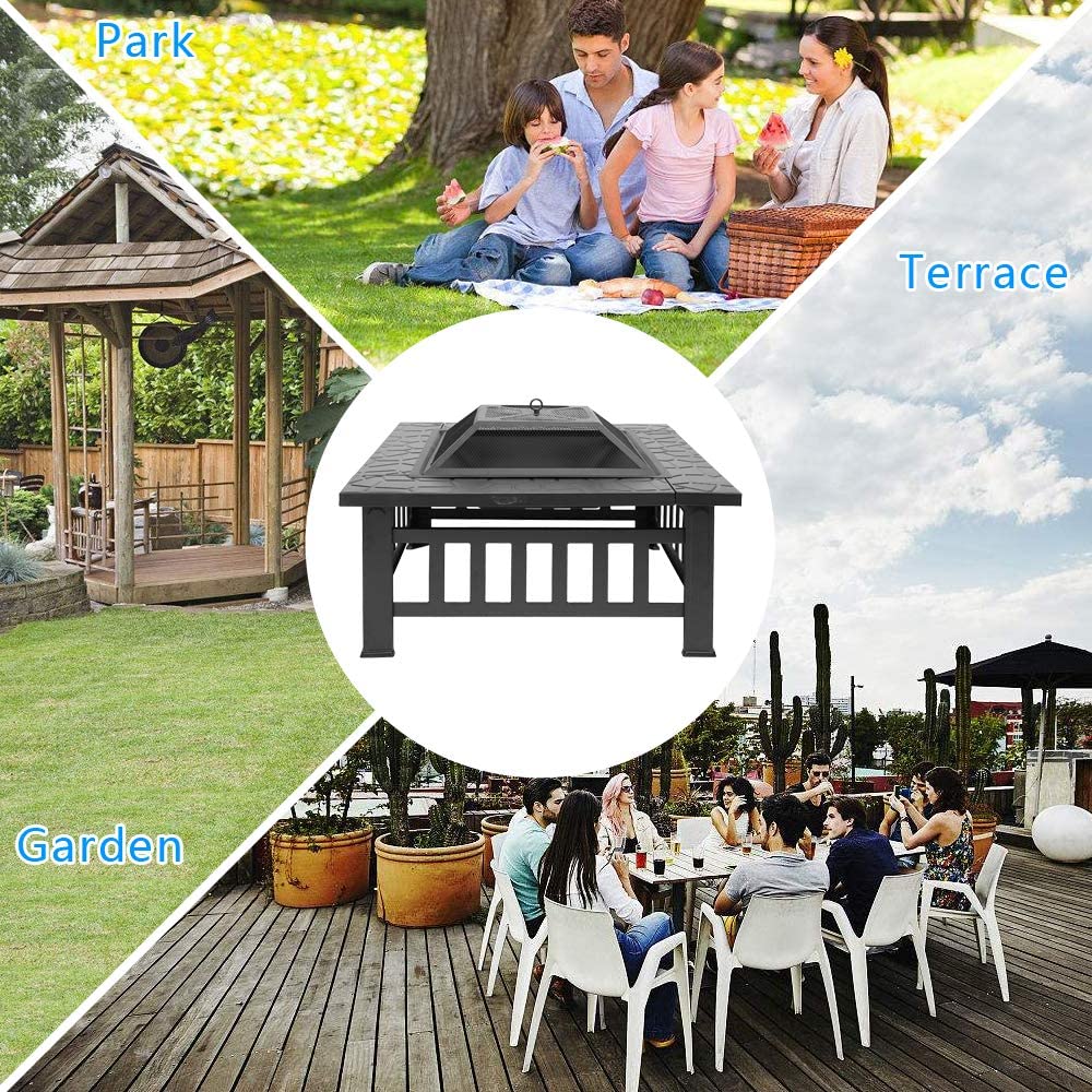32” Metal Square Wood Burning Fire Pit T12392