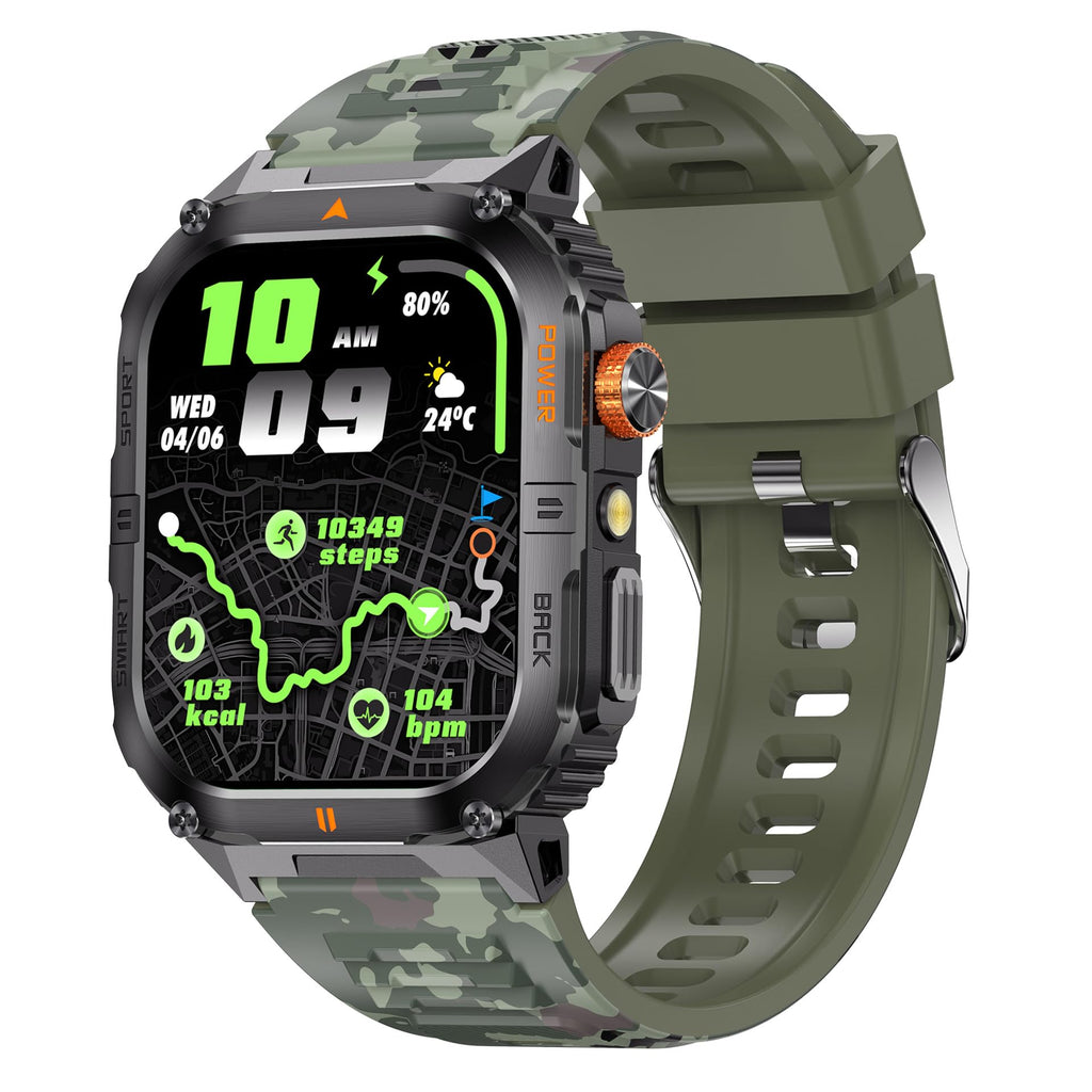 Military Smart Watch with Bluetooth Calling, Heart Rate Monitor, Sleep Tracking, Camouflage Green C9952