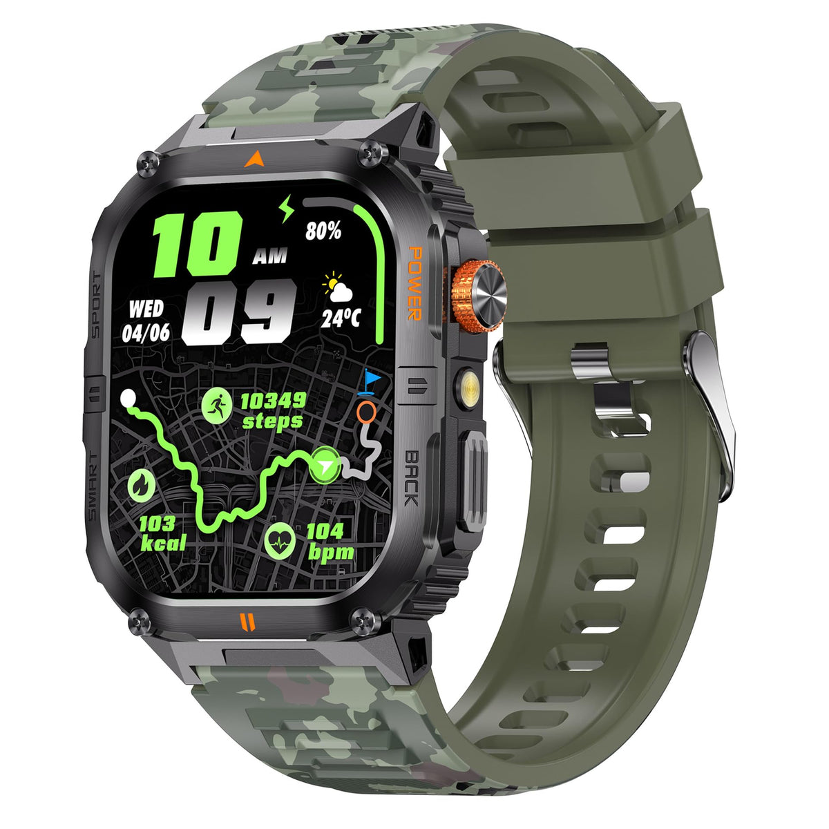Military Smart Watch with Bluetooth Calling, Heart Rate Monitor, Sleep Tracking, Camouflage Green C9952